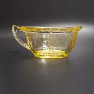 Anchor Hocking Princess Yellow Glass Creamer With Embossed Design Vintage